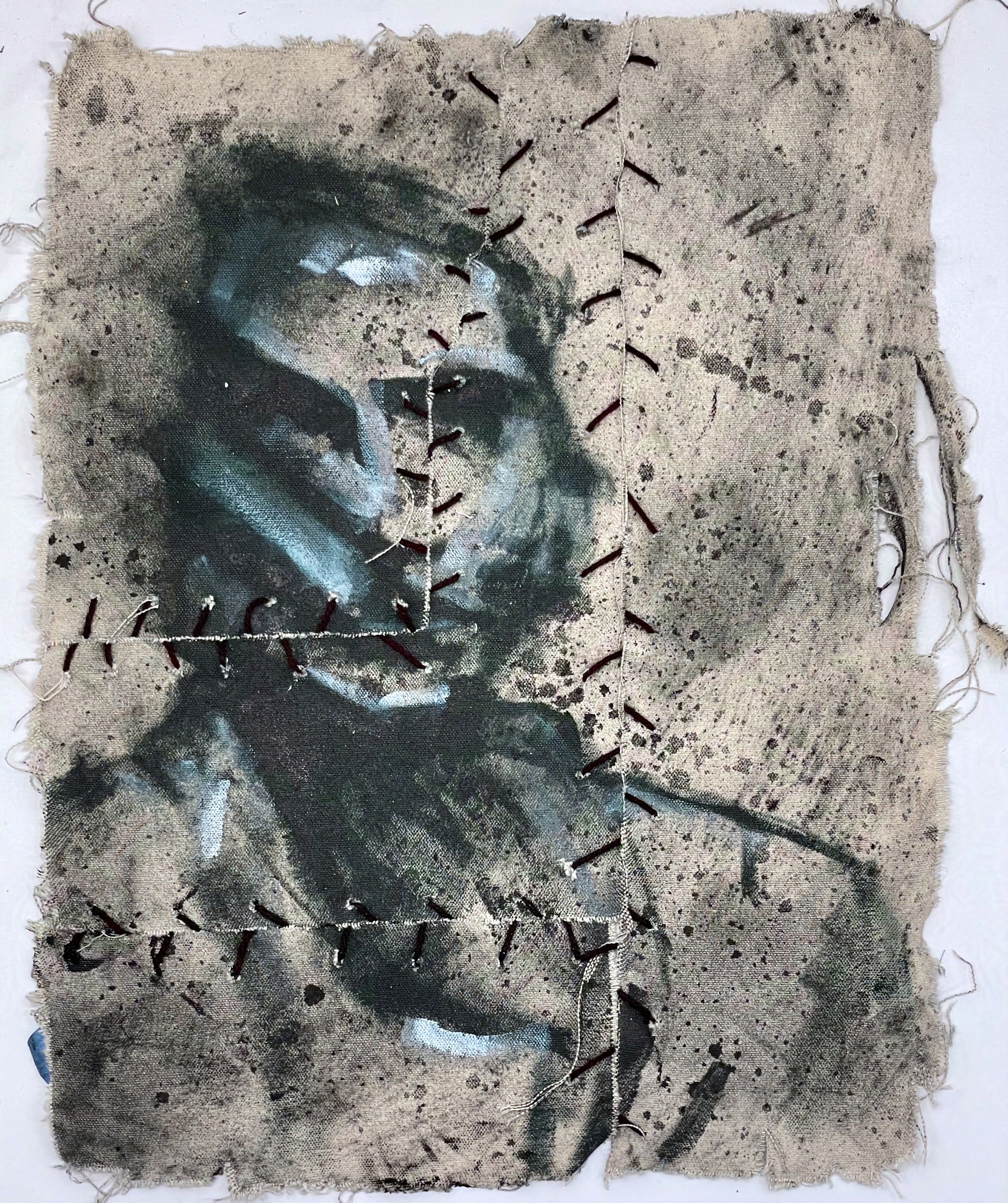 Untitled, 2026, Oil, charcoal and wool on canvas, 14x18in